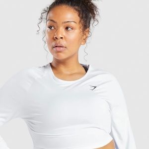 Gymshark Womens TRAINING LONG SLEEVE CROP TOP - NWOT - White - Size M